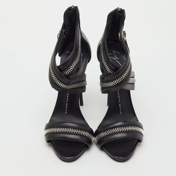Giuseppe Zanotti Black Leather Zipper Ankle Strap Sandals Size 38 - Picture 3 of 7